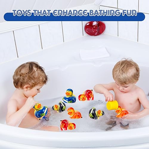 Miniatura 3 de Deekin 50 piezas de patos de goma temáticos deportivos lindos patos de hockey juguetes de baño de goma flotante pato de baño para fiesta de