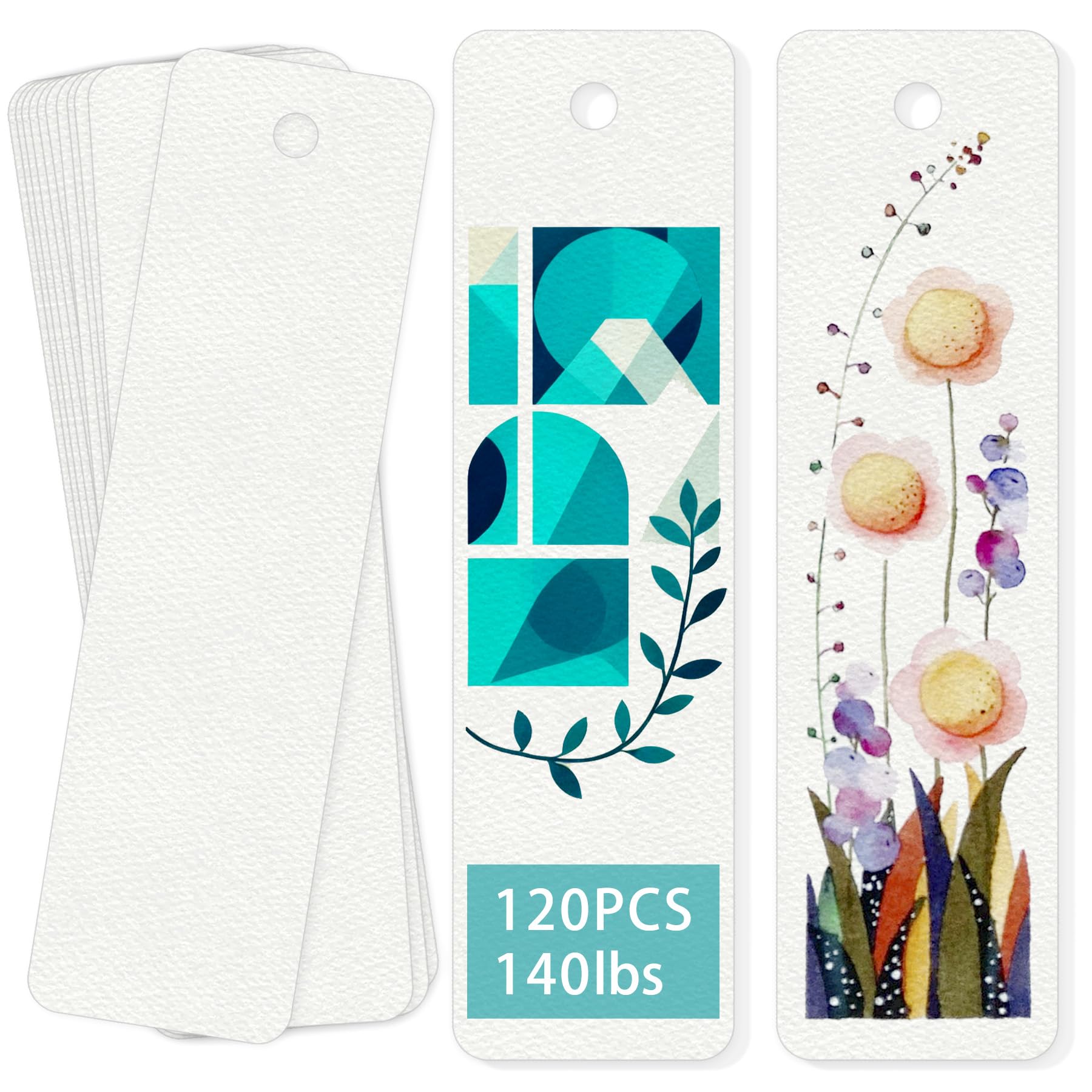 Watercolour Paper Blank Bookmarks 120 Sheets, 140lb/300GSM Cotton Cold Press Water Colour Paper Block for Students Adults Artists Drawing Painting, White, 5 x 15 cm
