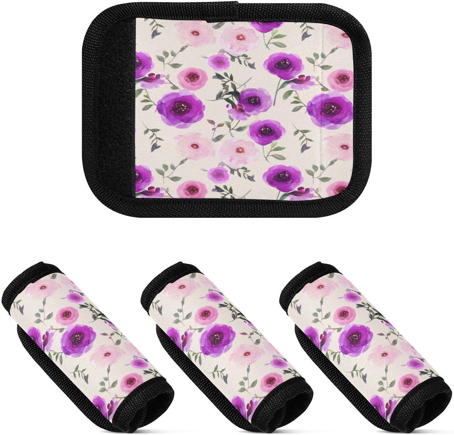 Watercolor Flowers Luggage Handle Wrap 4 Pack Suitcase Identifier - Travel Bag Wraps Travel Accessories for Airport Cruise