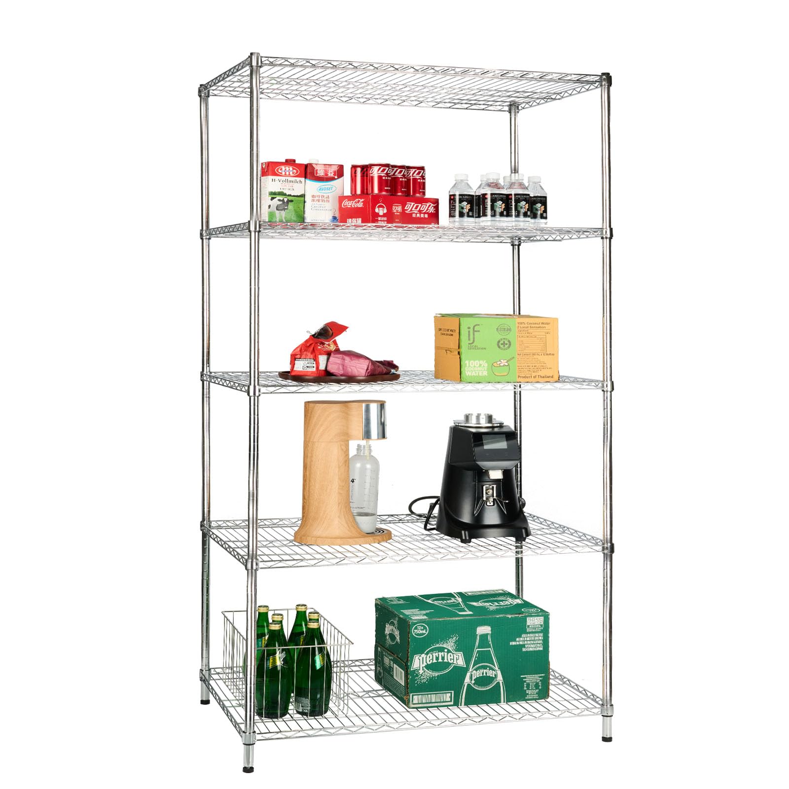 casa pura Wire Mesh Shelf - Shelving Unit | Stainless Steel Storage Rack for Office, Kitchen & Garage | Adjustable Shelving | 5 Tier - 90x60x200cm |