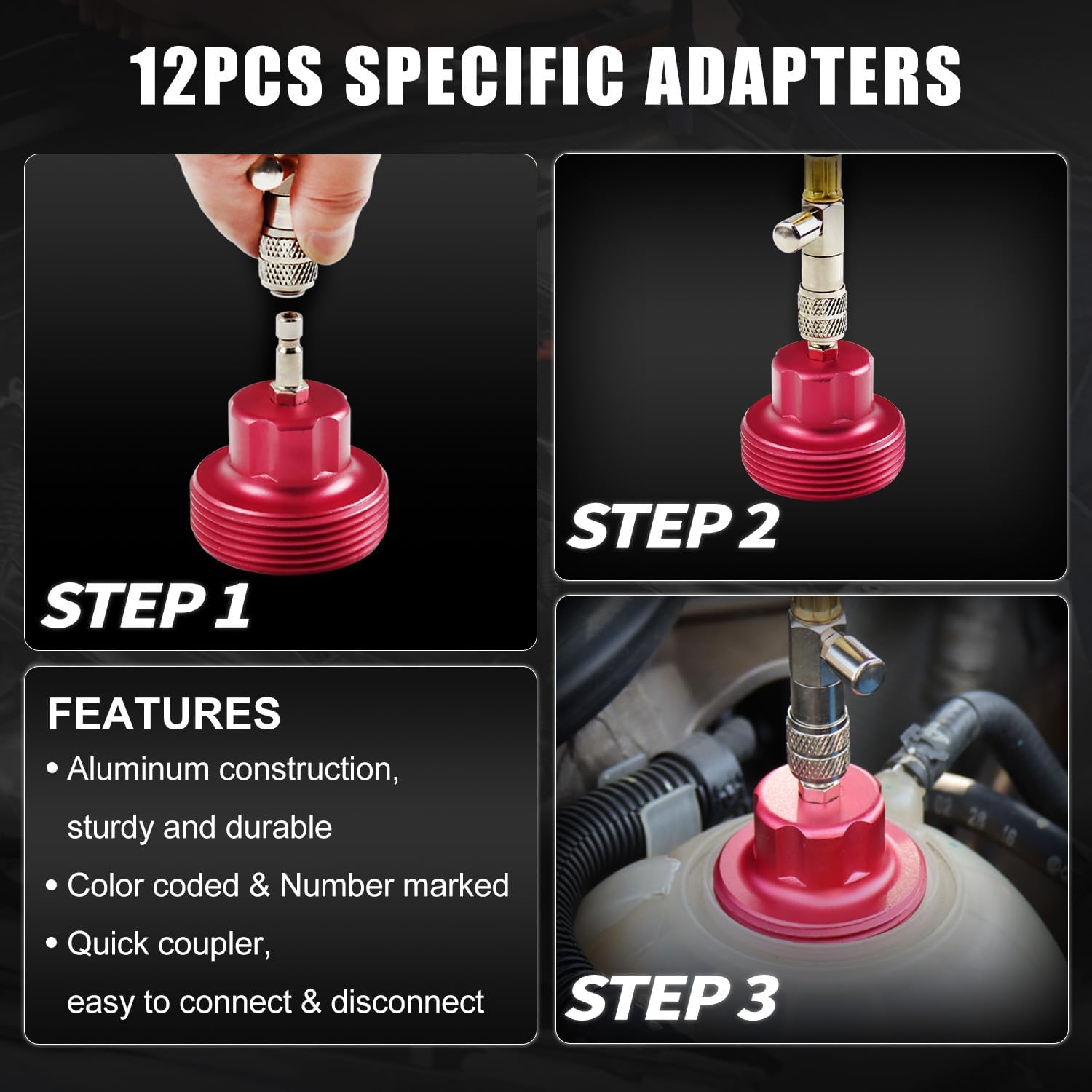 JIFETOR 14PCS Radiator Pressure Tester Tool Kit with Aluminium Pump and Metal Adapters, Black