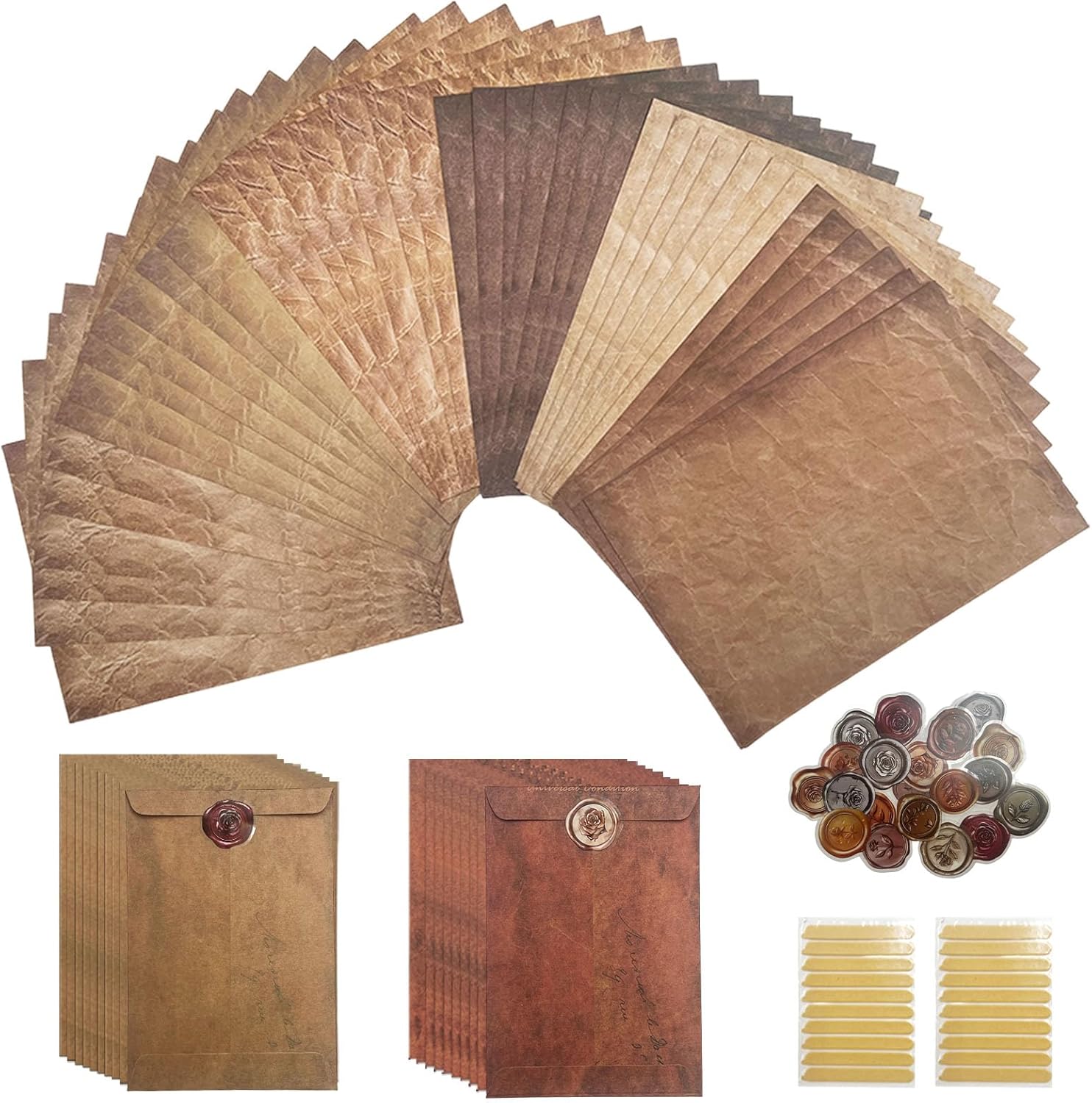 Daily Treasures 40Pcs Vintage Writing Paper and 20 Envelopes Set with 20 Wax Seal Stickers&Adhesive Strips,Unique A5 Stationary Paper and Envelopes Set for Gifts Wedding Birthday Greeting Card(100GSM)