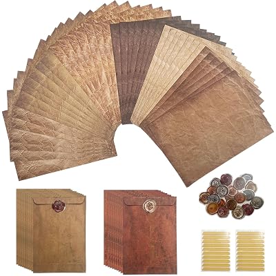 Daily Treasures 40Pcs Vintage Writing Paper and 20 Envelopes Set with 20 Wax Seal Stickers&Adhesive Strips,Unique A5 Stationary Paper and Envelopes Set for Gifts Wedding Birthday Greeting Card(100GSM)