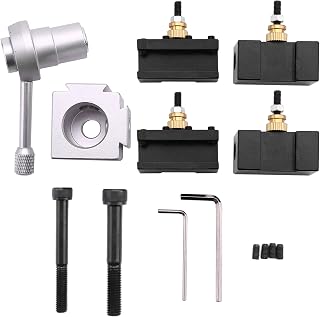 Mini CNC Lathe Tool Holder Quick Change Tool Post Cutter Holder Screw Kit Set Boring Bar Turning Facing Holder Wrench, Silver+black