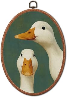 JZALOR Funny Two Ducks Farmhouse | country oval canvas wall art, retro farm animal framed prints decor for home kitchen living room, 8.6x11.4 inch