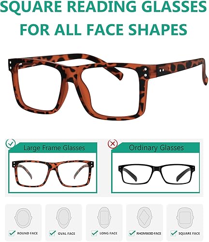 Miniatura 4 de Eyekepper Paquete de 5 lentes de lectura de gran tamaño con marco cuadrado grande para hombres y mujeres +3.50