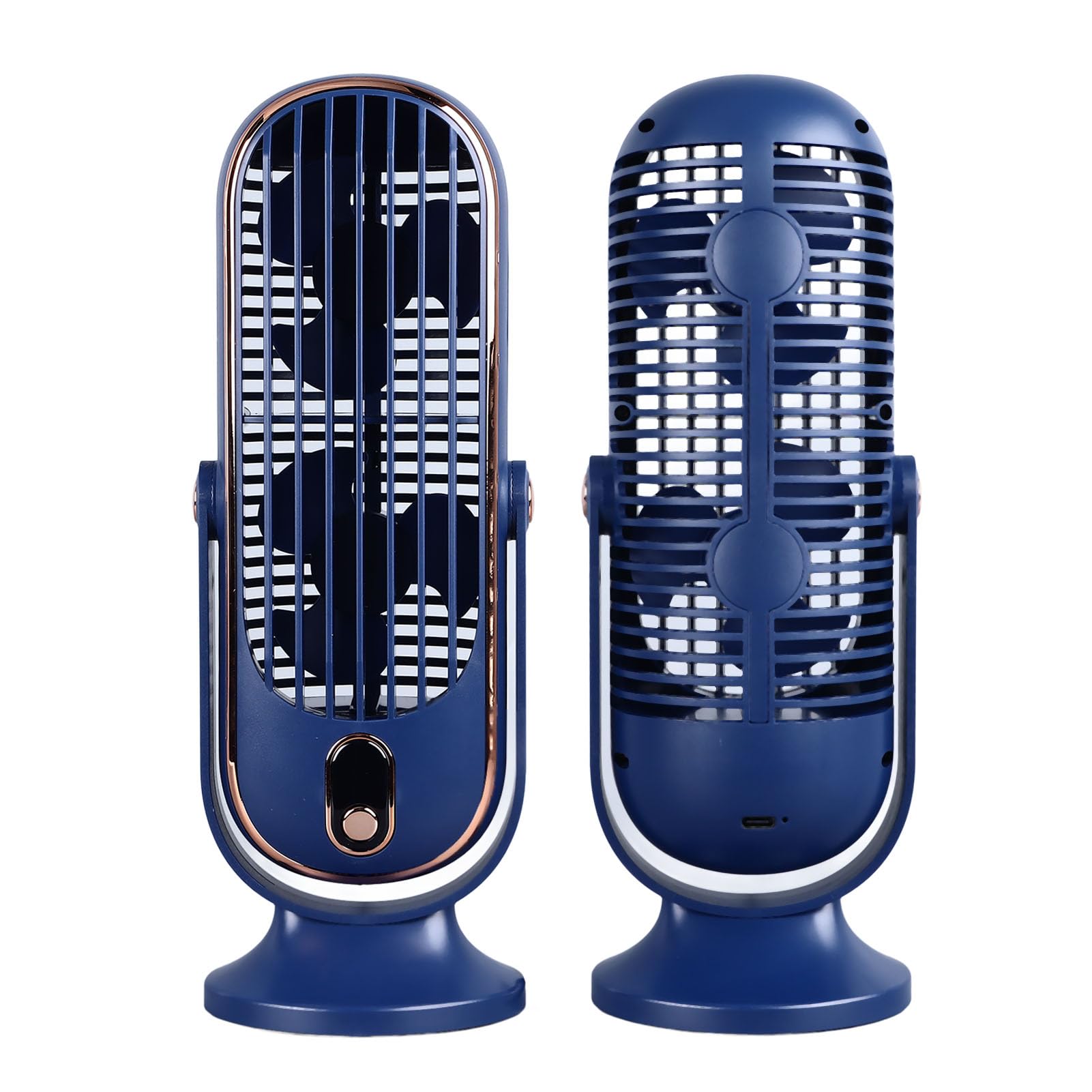 Fdit USB Desk Fan, Tower Fan with 5 Speed Brushless Motor for Bedroom, Car, ABS, Metal, 1800mah (Blue)