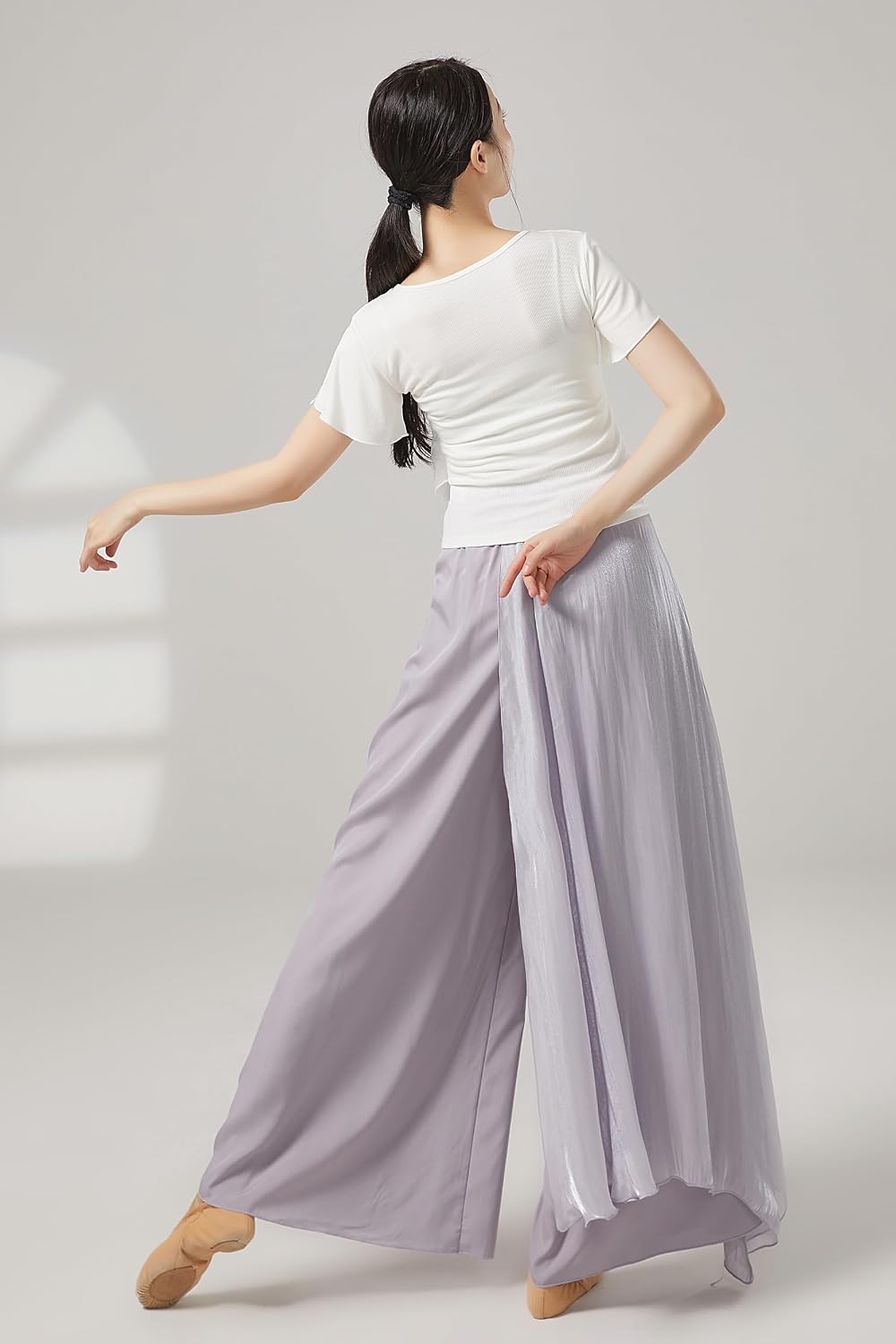 Angcoco Women's Elastic Waist Double Layer Chiffon Pants