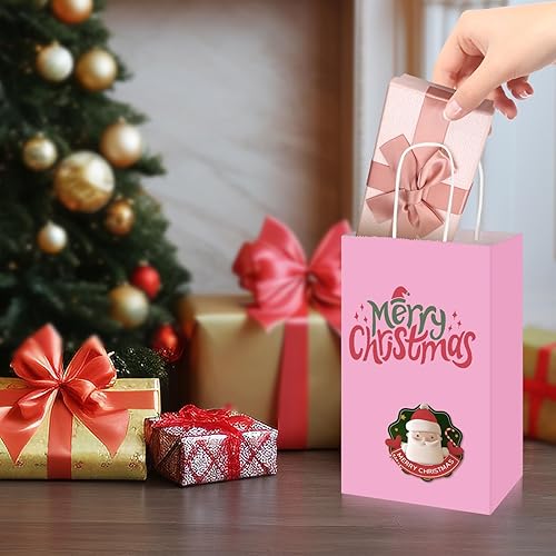 Miniatura 6 de Toovip Paquete de 100 bolsas pequeñas de papel kraft de 5.25 x 3.25 x 8.25 pulgadas, color rosa claro con asas, a granel, bolsas de papel de estraza