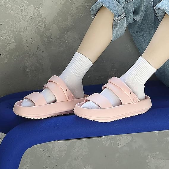 QWRE Cushion slippers for women, pillow slippers for men, cloud slides for women and men, very comfortable shower slippers with multi-wear way straps for beach bathroom, Pink