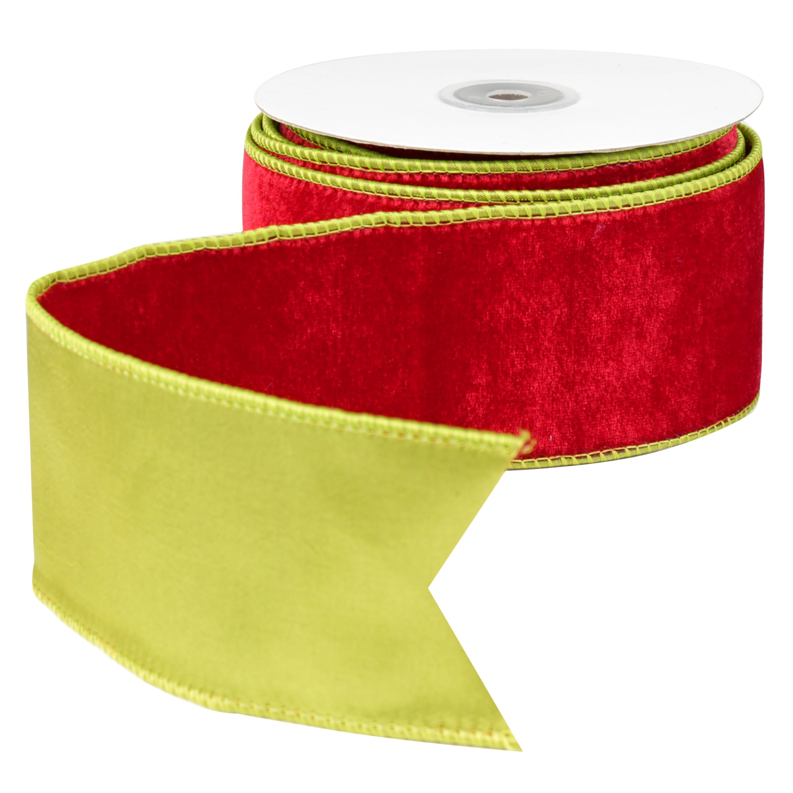 MAYREEL Cinta de terciopelo con alambre de 2.5 pulgadas (rojo y verde lima, 9 m)