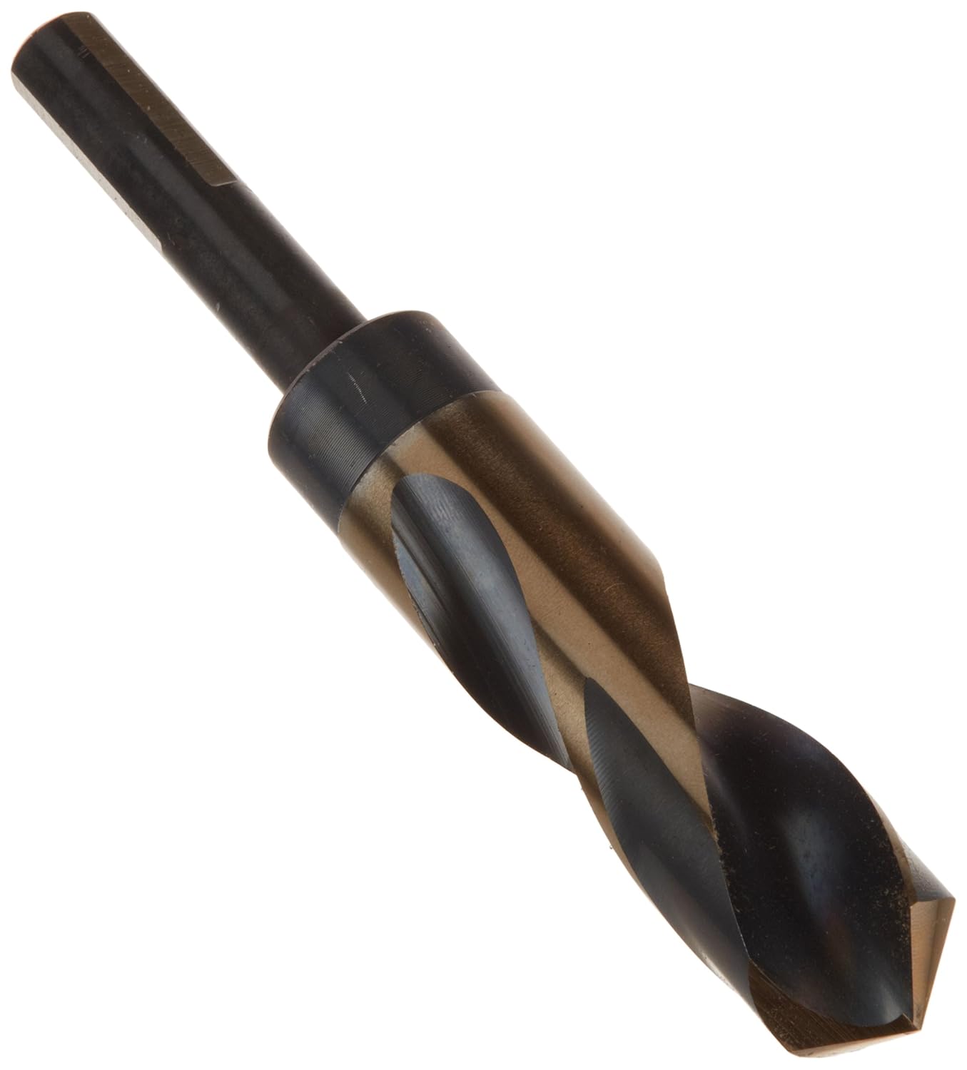 Drillco 1000N Series Nitro 8 Piece High-Speed Steel Reduced Shank Drill Bit Set, Black and Gold Oxide Finish, Round Shank, Spiral Flute, 118 Degrees Split Point, 9/16" - 1" in 1/16" increments