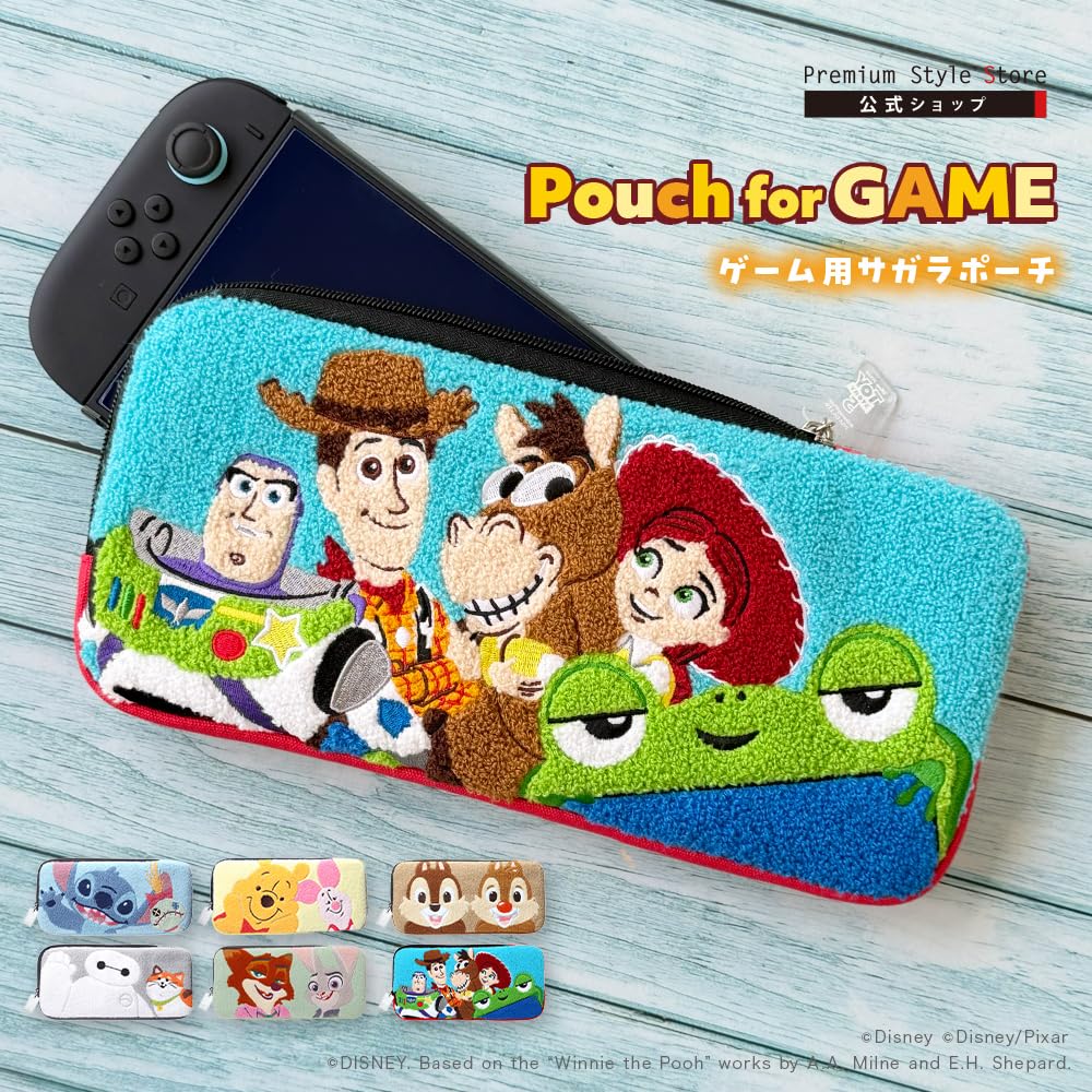 Premium Style 携帯ゲーム用ディズニーキャラクター サガラ刺繍 ポーチ SWITCH2対応 (チップ＆デール)