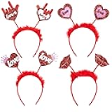 Whaline 4Pcs Valentine's Day Headbands Glitter Red Heart Lip Bopper Headband Love Hair Hoop Head Bopper Holiday Hair Accessories for Valentine's Day Wedding Birthday Party Favor Gift Photo Booth