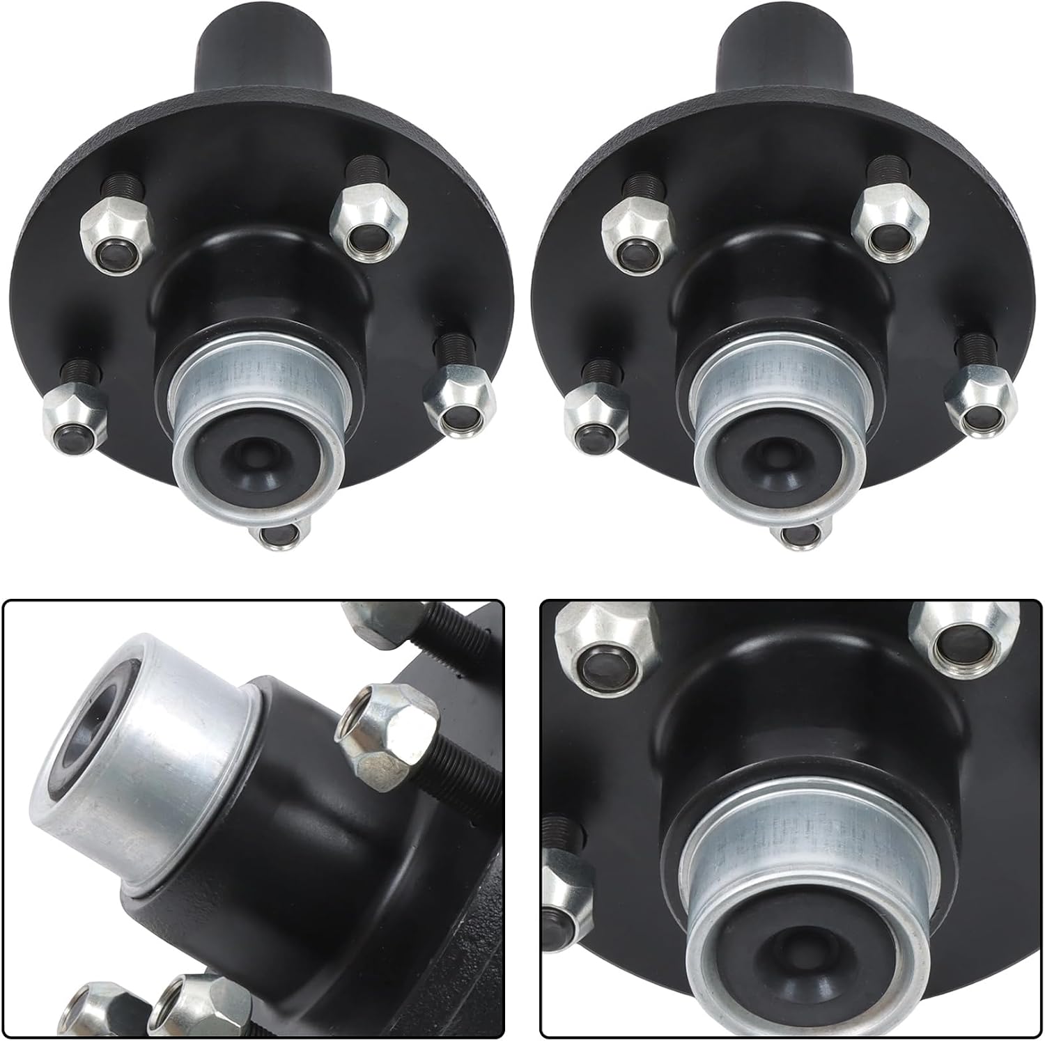 GXYWADY 2 Set 5x4.5 Idler Hub Spindle Kit, Round #84 Spindle for 3500 lbs Trailer Axle, Pre-Assembled Hub & Bearing Kit