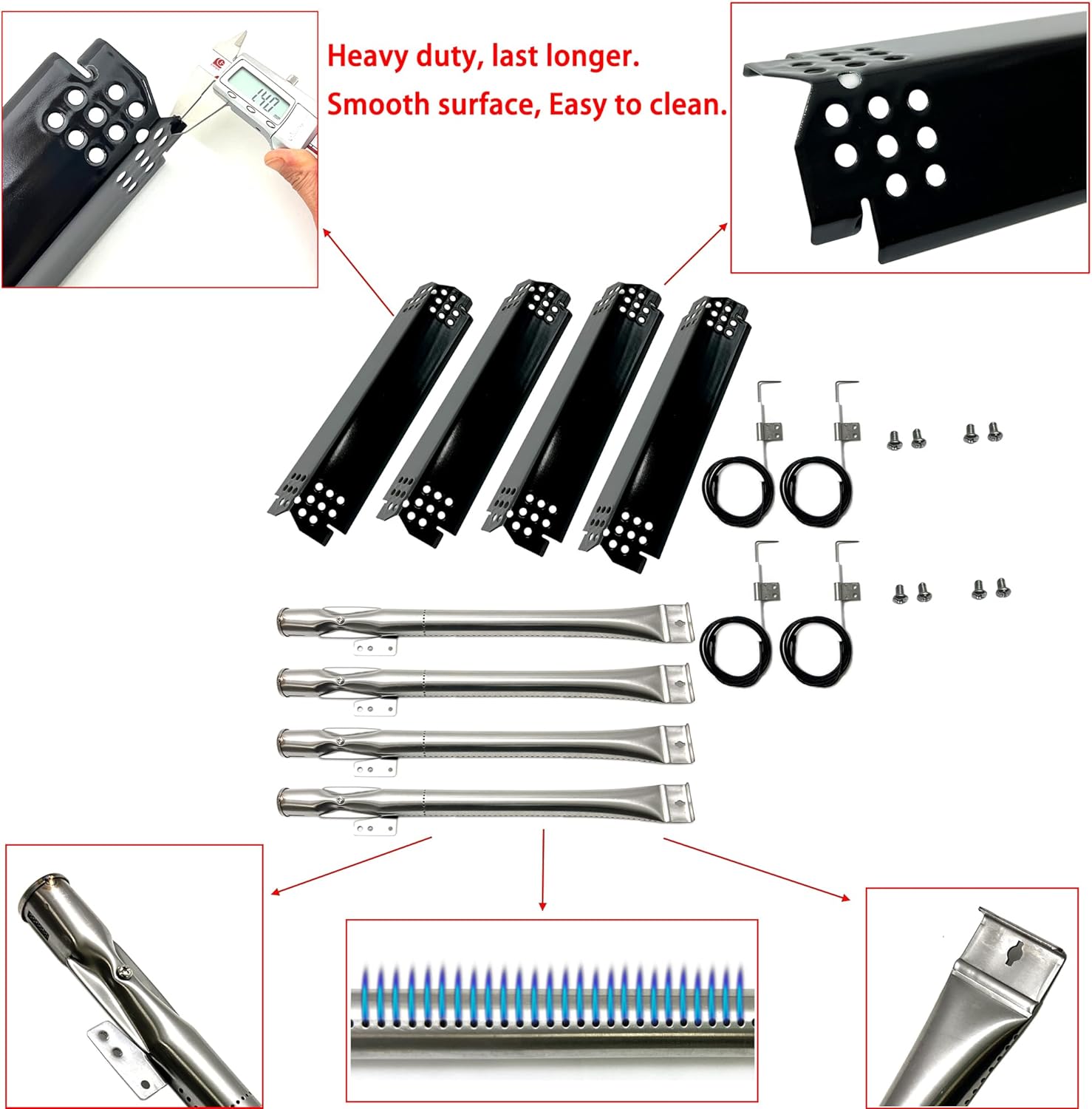 Direct Store Kit DG281 4PK Replacement for Home Depot Nexgrill 720-0830H, 5 Burner 720-0888 720-0888N 720-0888S Gas Grill, 4pk Grill Burner, Heat Plate, igniters, Cooking Grates Parts 13.25 x 17" each