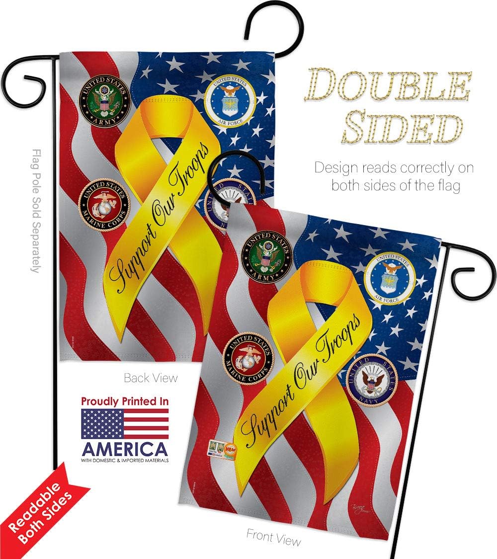Support Our Troops Freedom Garden Flag Set with Stand Armed Forces Military Service All Branches Honor United State American Veteran Official Small Gift Yard House Banner Double-Sided 13 X 18.5