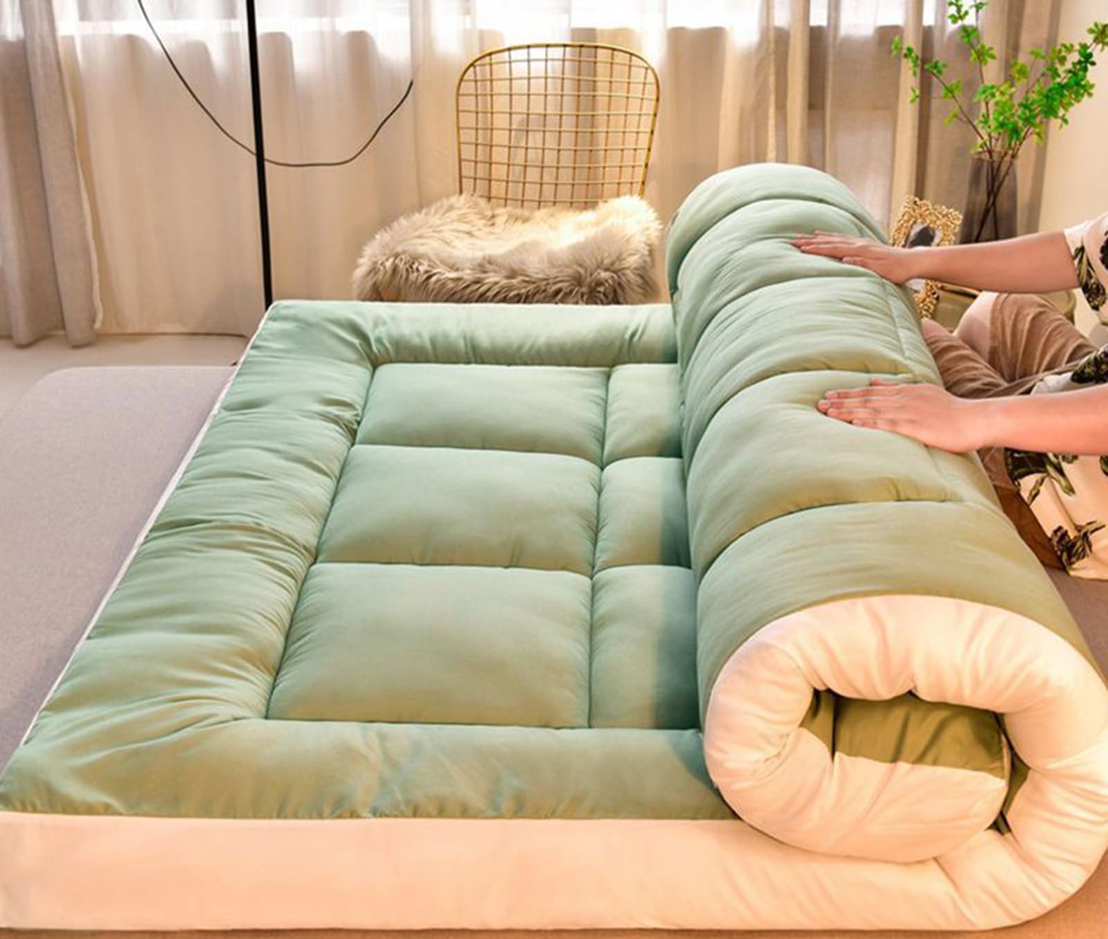 Japanese Mattress King Size Gel Memory Foam Topper Double Bed Breathable Floor Mattress Camel Color 200x220cm