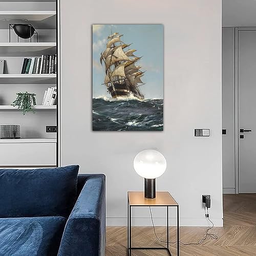 Vista 19 de RAOMAAE Cuadro de arte de pared de batalla naval, barco pirata, velero, póster impreso, lienzo moderno, hogar, sala de estar, oficina, decoración