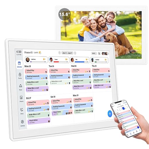 15.6" Digital Calendar Wall Touch Screen, Chore Chart, Photo Frame, Bases