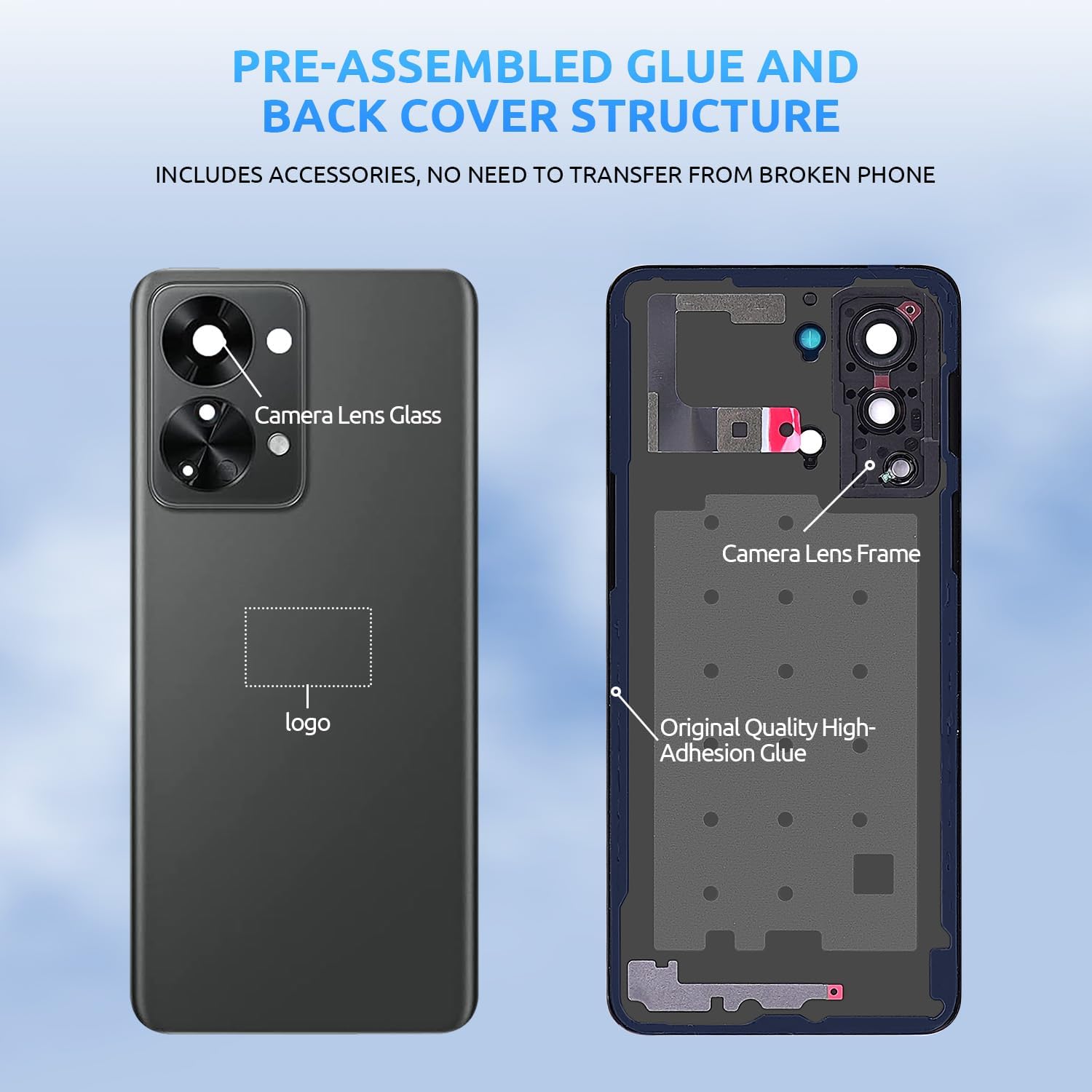 Back Glass Replacement for OnePlus Nord 2T Back Cover Rear Housing with Camera Lens + Repair Tool Kit Genuine Rear Glass (Gray)