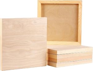 Yarlung 6 Pack 8 x 8 Inches Wooden Painting Panels, Unfinished Birch Wood Canvas Boards Cradled for Watercolor Painting, Drawing, Encaustic Art Crafts, Easel Display, Use with Oils, Acrylics
