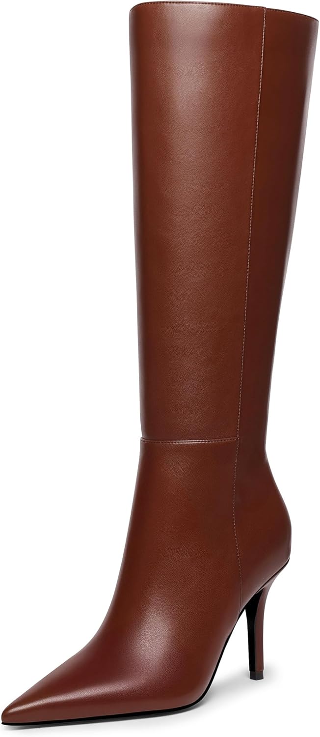 Women's Knee High Boots Stiletto Heel Pointed Toe Tall Boots Side Zipper Leather Fashion Long Boots