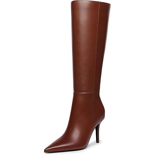 Women's Knee High Boots Stiletto Heel Pointed Toe Tall Boots Side Zipper Leather Fashion Long Boots