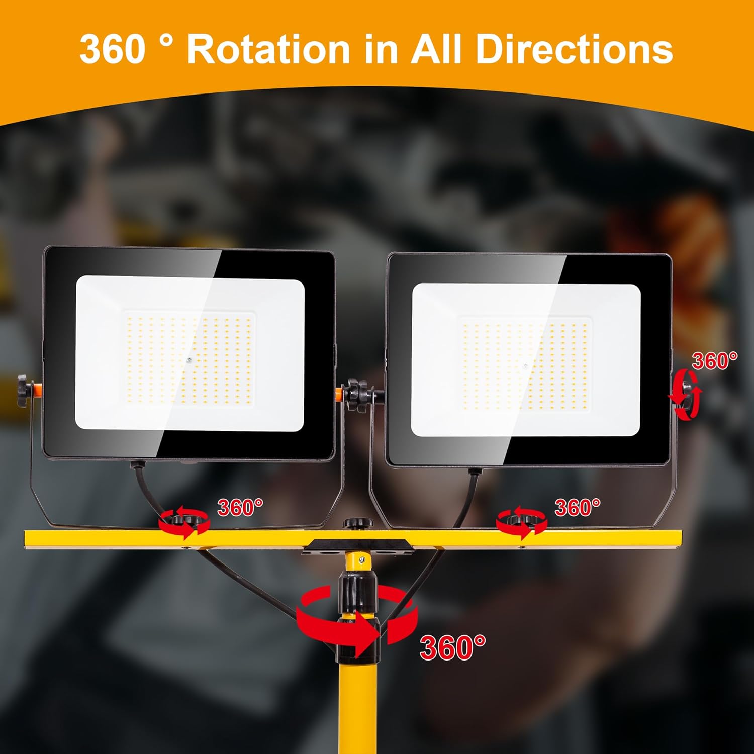 20000 Lumen Work Lights with Stand, 200W Dual Head LED Work Light, Waterproof Lamp with Individual Switch, Adjustable Metal Telescoping Tripod