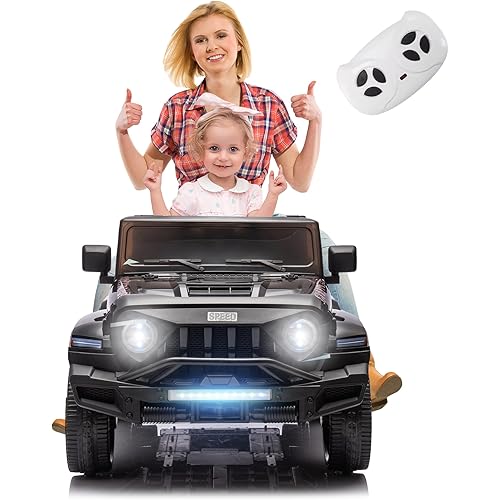24V 2 Seater Kids Ride on Toy Truck, 24V Battery Powered Ride On 4WD Electric Vehicle for Kids with 6 Wheel and Remote, Parental Rear Seat, 5-Point Safety Belt, Music, LED Lights (Black)