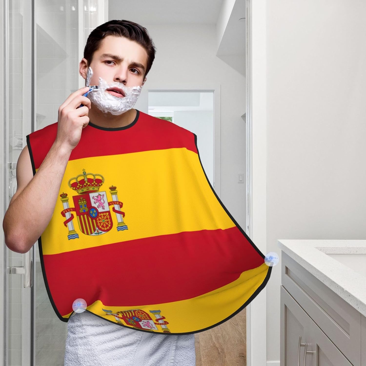 Spanish Flag Print Beard Bib Apron For Men, Beard Hair Catcher For Men Shaving Trimming,Beard Cape Cloth