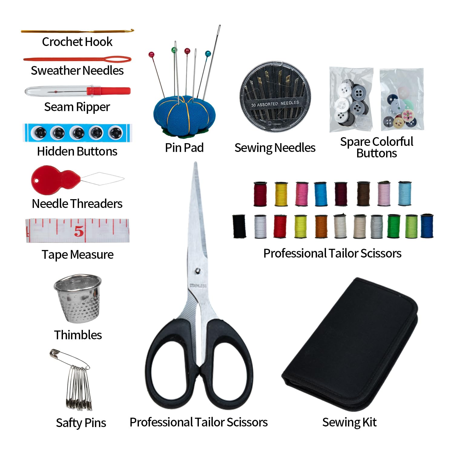 Sewing Kit For Adults - Large Portable Sewing Supplies With Scissors, Thread, Needles & More (Black)