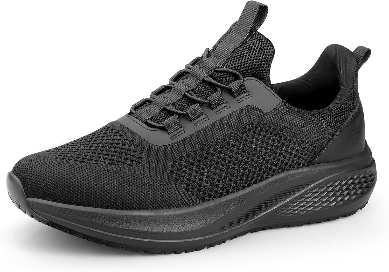 Men's Slip Resistant Work Shoes, ASTM Safety Certified Non Slip Kitchen Restaurant Shoes,Comfortable Lightweight Food Service Walking Sneakers, Easy Slip On Black