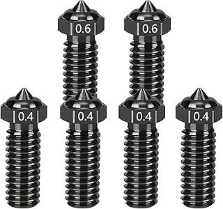 Nssnlur 6 Stück Hardened Steel Nozzle für QIDI Q1 Pro/X-Plus 3/X-SMART3/X-MAX3, Düse Gehärtetem Stahl 4Pcs 0.4mm, 2Pcs 0.6...