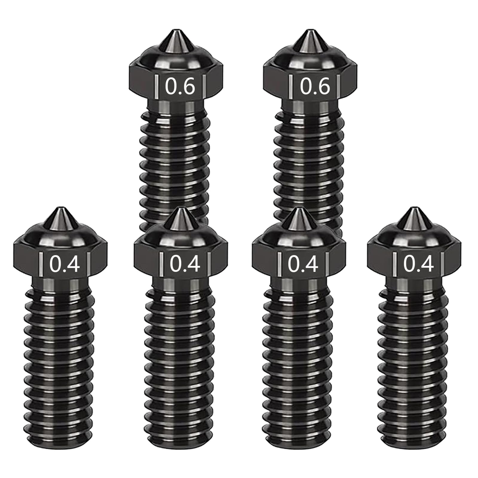 6 sztuk dysz ze stali hartowanej do QIDI Q1 Pro/X-Plus 3/X-SMART3/X-MAX3, dysza ze stali hartowanej, 4 szt. 0,4 mm, 2 szt. 0,6 mm dysze do drukarki 3D QIDI