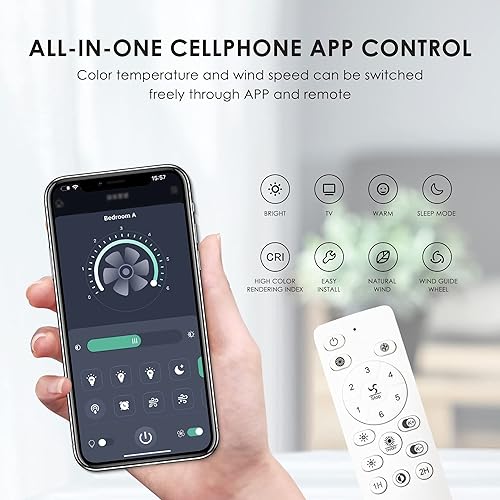 Miniatura 6 de YANASO Ventiladores de techo negro  gris de 22 pulgadas con luces ventilador de techo sin aspas con control remoto iluminación LED inteligente