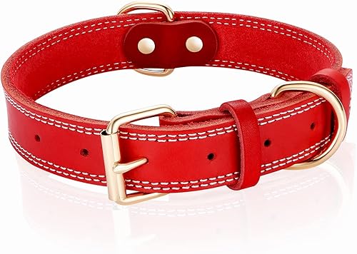 Miniatura 7 de Collar de perro de cuero genuino, collar de perro ancho resistente para perros pequeños, medianos, grandes y extra grandes