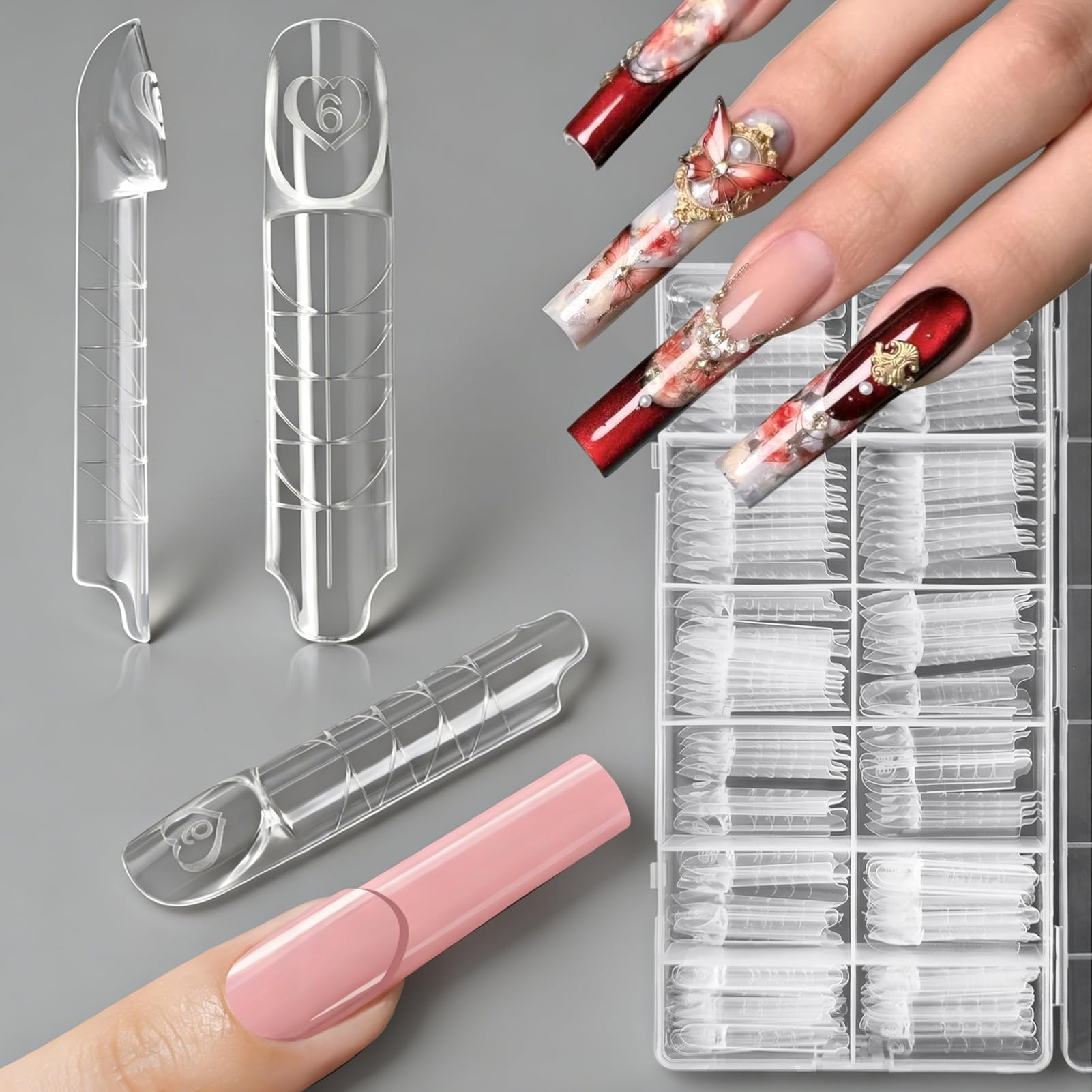 150 Pcs 3D French Dual Forms, Nail Extension Sculpting Forms for Bulider Gel, Polygel, Acrylic Gel, Nail Mold Tips for Salon, Enthusiast, Beginner (Square)