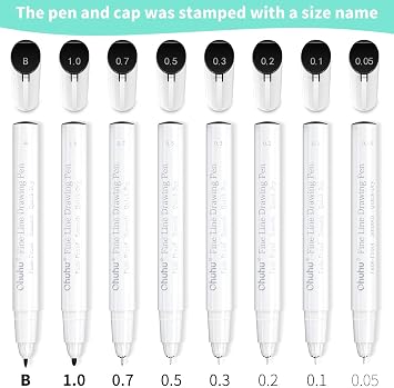 Ohuhu Fineliner Micro Drawing Pens: 8-size Tips (Ultra-fine, Fine & Brush)