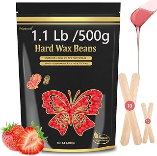 Wax Beads 1.1lb, Hard Wax Beads for Coarse Hair Removal & Sensitive Skin, Works on Brazilian Bikini, Armpit, Legs, Face, Eyebrow, Back, Waxing Beads with 20 Sticks(Strawberry)