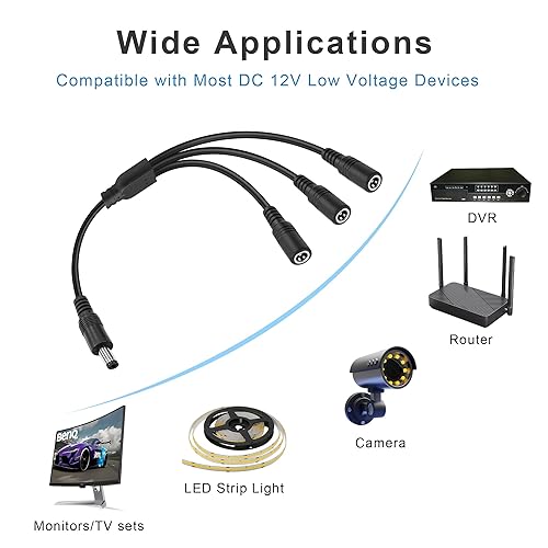 Miniatura 5 de GINTOOYUN Cable divisor en Y de alimentación de CC, 1 macho a 3 hembra, adaptador de cable divisor de 0.217 in x 0.083 in para cámaras de vigilancia
