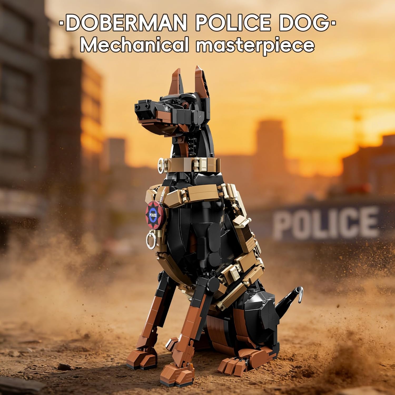 Doberman Pinscher Building Set 1376 Pieces Realistic Police Dog K9 Model Kit with Tactical Harness Large Sitting Animal Pet Construction Toy Guardian Statue Gift for Dog Lovers & Adults