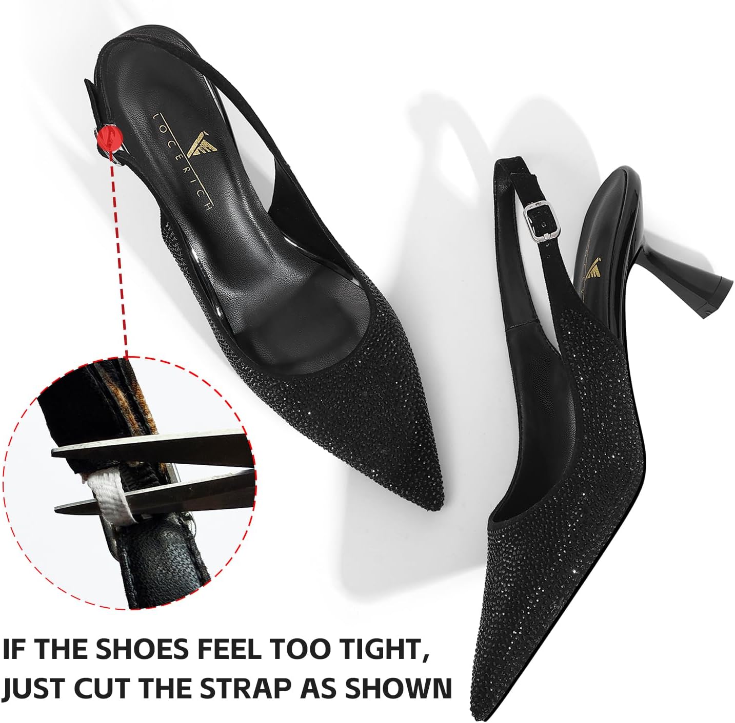 LOCERICH Women's Kitten Heels Slingback Low Heel Dress Shoes Closed Toe Pumps Rhinestone Pointed Toe Sparkly Sling Back Bridal Wedding Party - Image 5
