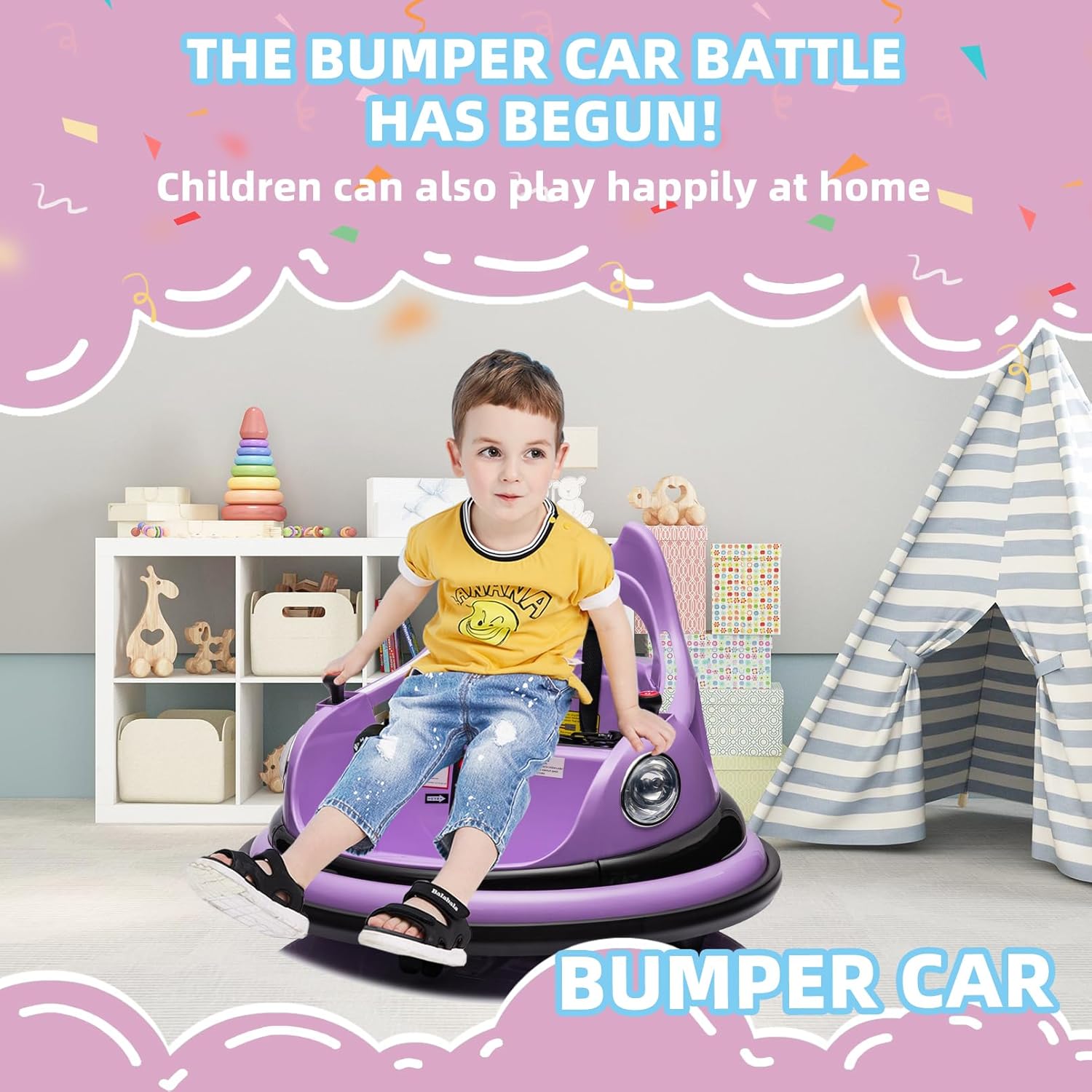 12V Bumper Car for Kids, Bumper Car for Toddlers W/Remote Control, Electric Ride On Car with LED Lights & 360 Degree Spin, Bluetooth, Anti-Collision Padding, Safety Belt, DIY Stickers,Purple