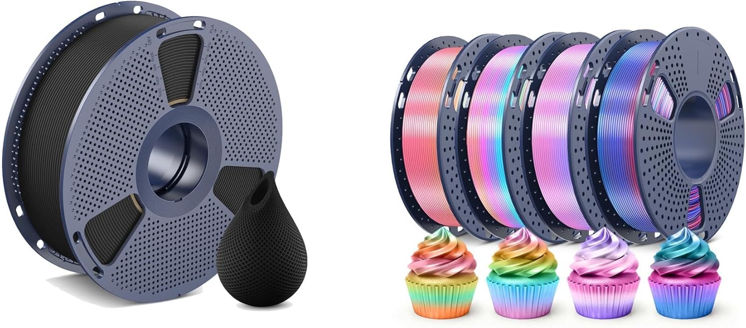 SUNLU PETG Filament 1.75mm 1kg Black and SUNLU Silk Rainbow Filament 250G Spool 4 Packs