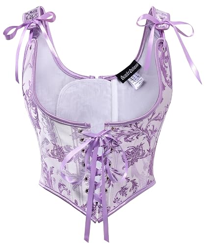 Scarlet Darkness Corset Tops for Women Renaissance Underbust Corsets | Jacquard Lace Up Bustier, Plastic Boning, for Fairycore, Ren Faire, Medieval, Halloween Costume - 6 - Light Purple Floral