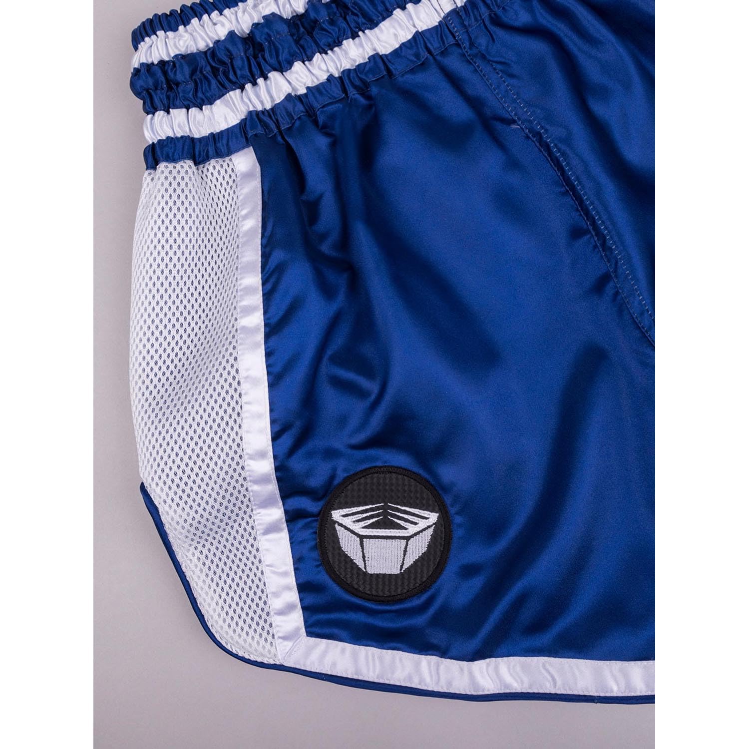 Muay Thai Shorts, Represent, Navy-weiß, Kickboxhose für Training & Wettkampf, Thaibox Shorts Satin, Atmungsaktiv, Langlebig, Kampfsporthose für MMA, K1, Boxen, Thai Boxen