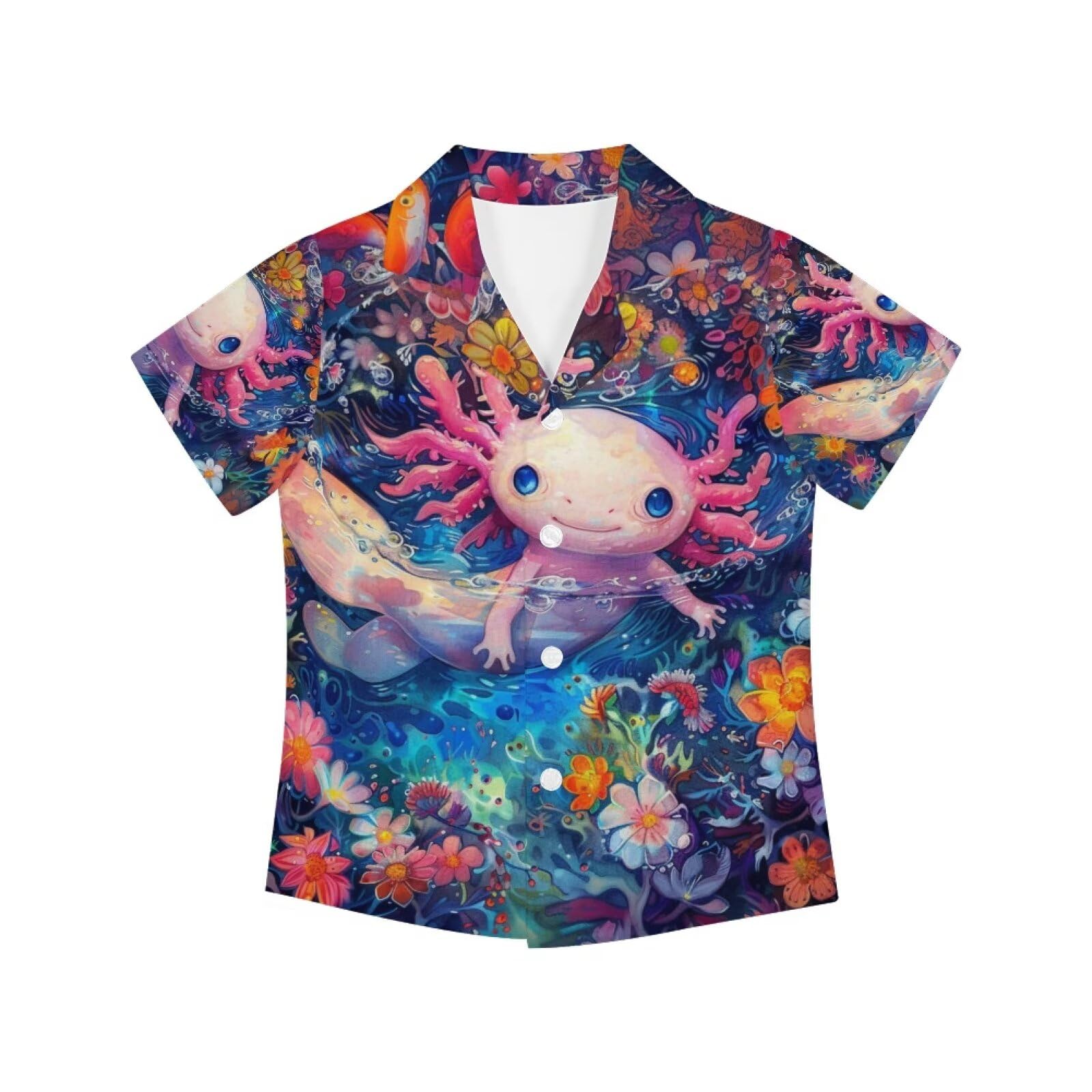PinUp Angel Funky Casual Hawaiian Shirt Kids Boys Girls Art Oil Painting Animal Pattern Short Sleeve Unisex Beach Shirt