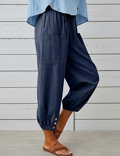 Miniatura 2 de Bozanly Pantalones capri holgados tipo harén para mujer, estilo casual, con bolsillos, para yoga y verano