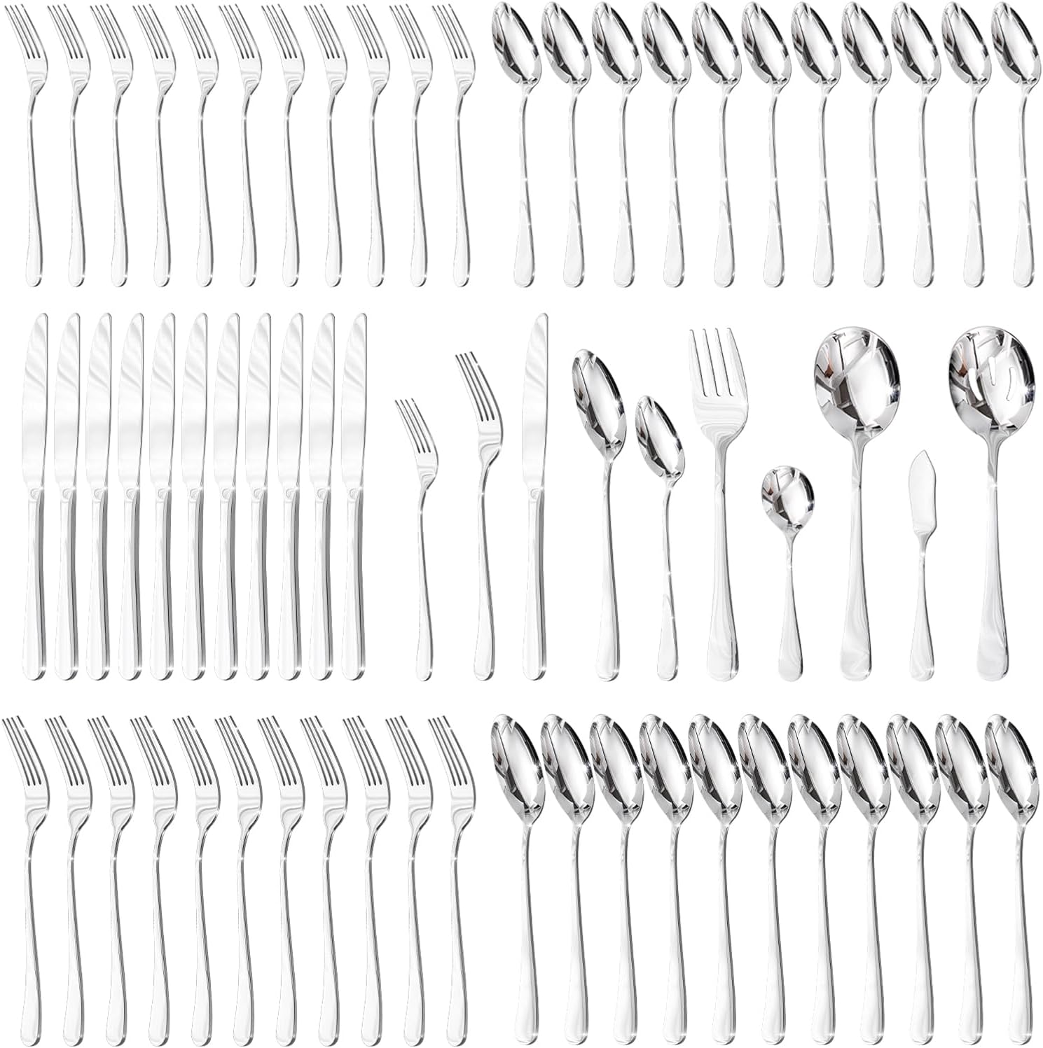HIKAA Silverware Set for 12, Premium 18/10 Stainless Steel 65 Piece Flatware, Quality Heavy Duty Cutlery Utensils, Mirror Polished Dishwasher Safe Silverware for Home Wedding Housewarming Gift